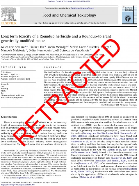 RETRACTED: Long term toxicity of a Roundup herbicide and a Round